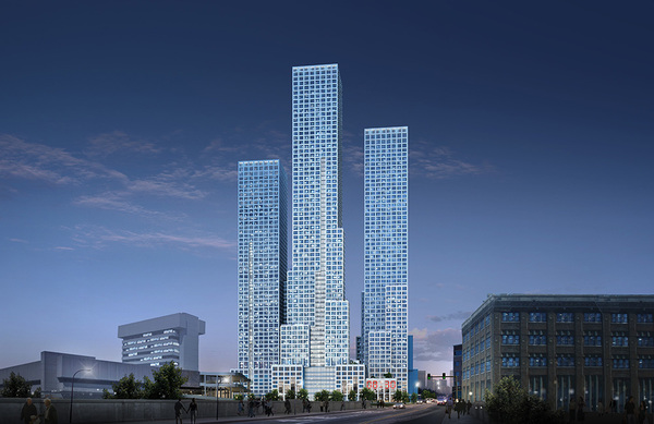 Evening rendering of all three towers at journal squared courtesy of qualls benson
